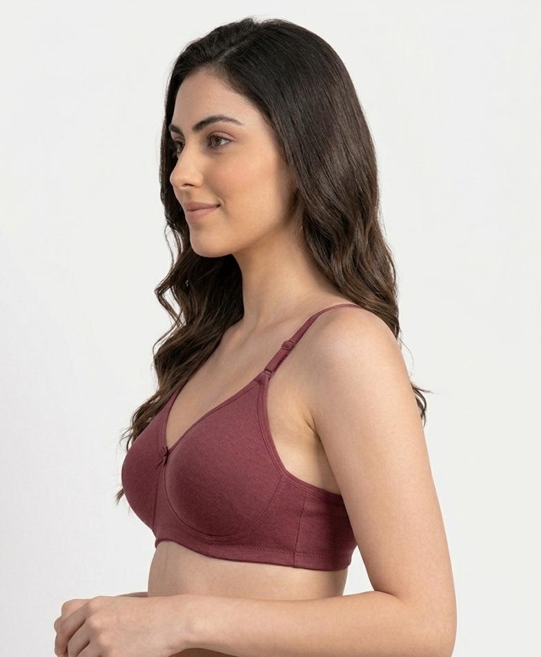 Comfort Lady Cotton Wire Free Women's Non-Padded Full Coverage Bra|Label Free All Day Comfort Bra  - WINE