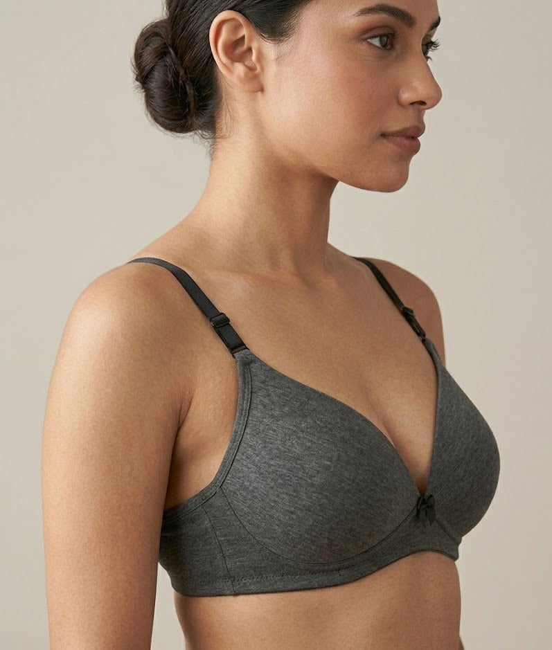 Comfort Lady Women’s Padded Wireless Cotton Bra| High Coverage All-Day Comfort - BLACK