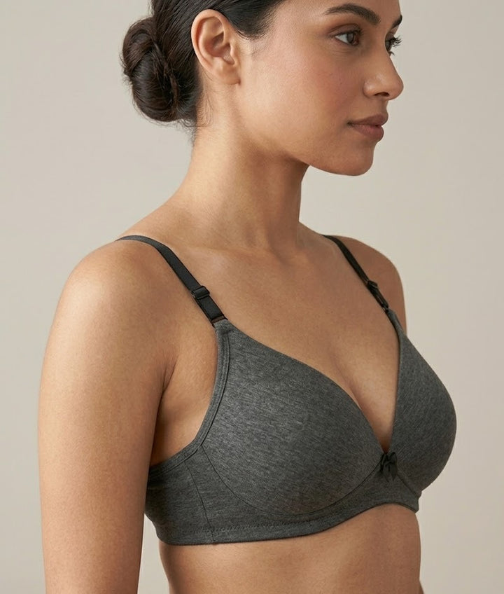 Comfort Lady Women’s Padded Wireless Cotton Bra| High Coverage All-Day Comfort - BLACK