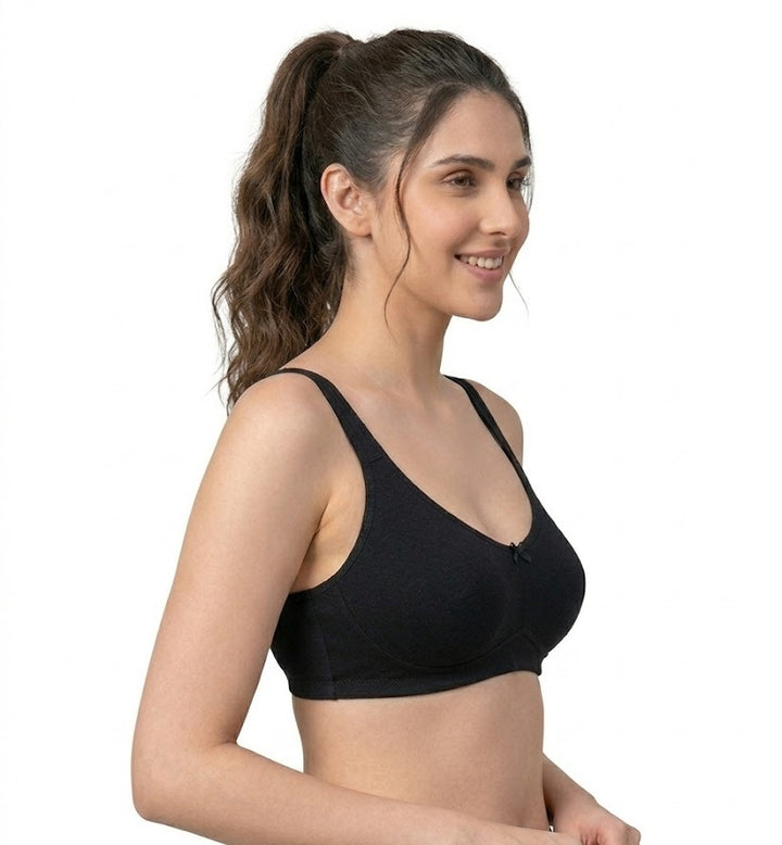 Comfort Lady Cotton Wire Free Women's Non-Padded Secret Support Bra - BLACK