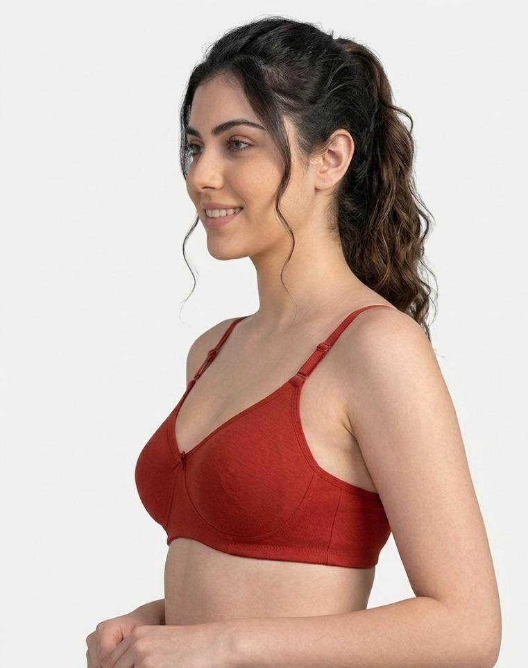 Comfort Lady Cotton Wire Free Women's Non-Padded Full Coverage Bra|Label Free All Day Comfort Bra  - RED LOVE