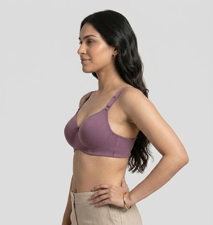 Comfort Lady Women’s Padded Wireless Cotton Bra| High Coverage All-Day Comfort - WINE
