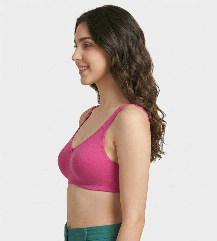 Comfort Lady Cotton Wire Free Women's Non-Padded Full Coverage Bra|Label Free All Day Comfort Bra  - BABY PINK