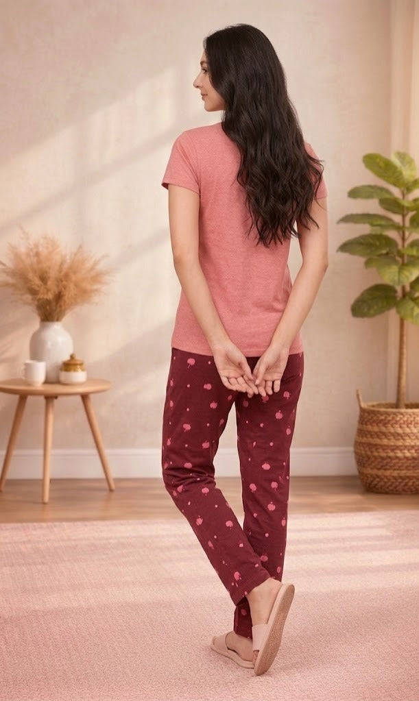 Loungewear Round Neck Printed T-Shirt with Pyjama