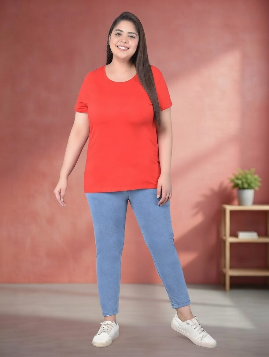 Comfort Lady Regular Fit Plain Half Sleeve plus Size T Shirt