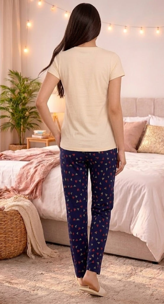 Loungewear Round Neck Printed T-Shirt with Pyjama