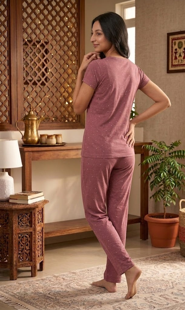 Loungewear Round Neck Printed T-Shirt with Pyjama