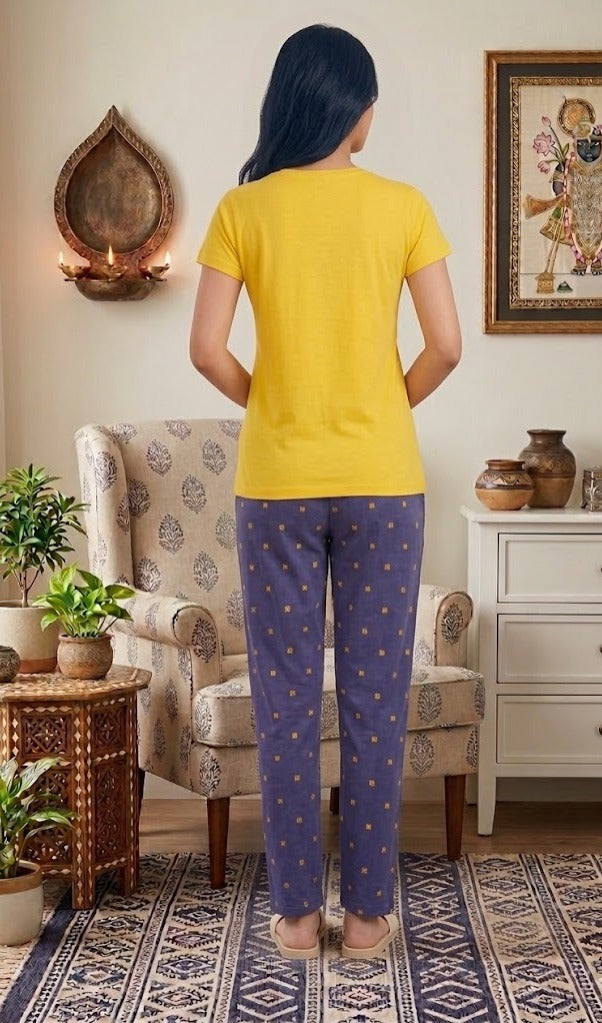 Loungewear Round Neck Printed T-Shirt with Pyjama