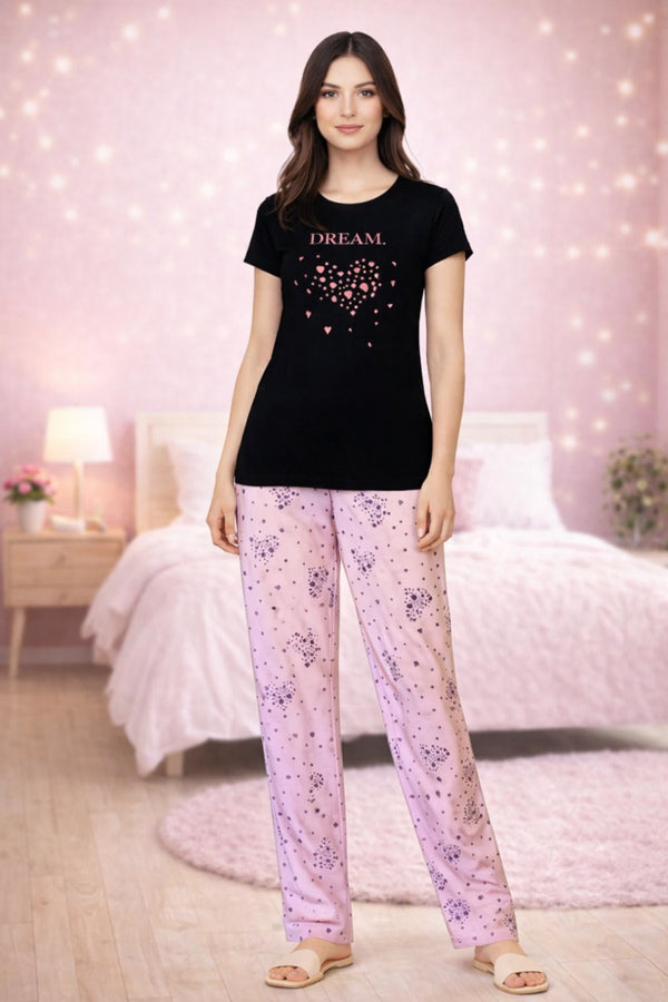Loungewear Round Neck Printed T-Shirt with Pyjama