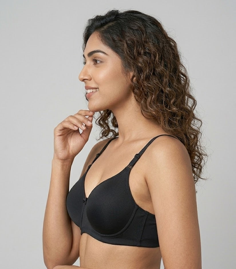 Comfort Lady CL-922 Women Padded Wirefree Bra High Coverage Daily Wear - BLACK
