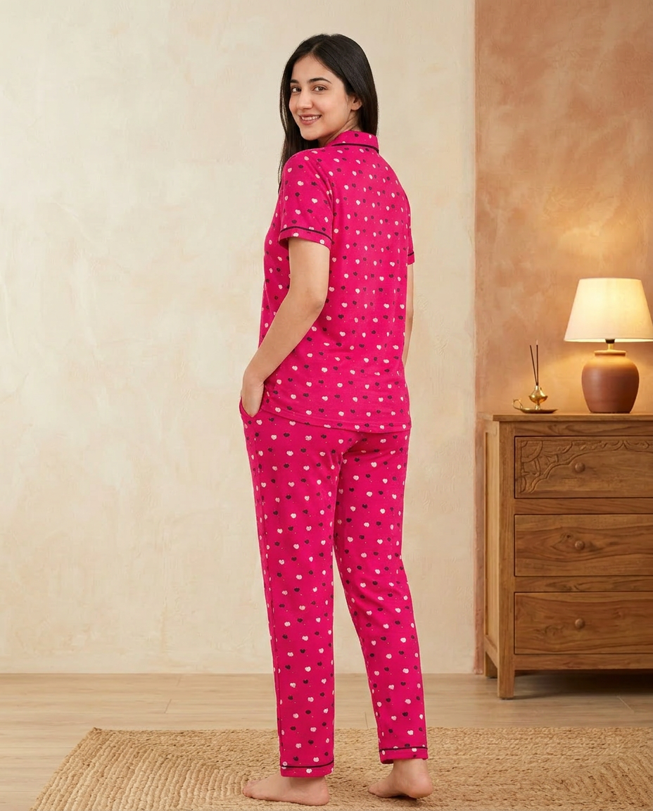 Nightsuit Collared Printed Shirt with Pyjama Pant Co-ord