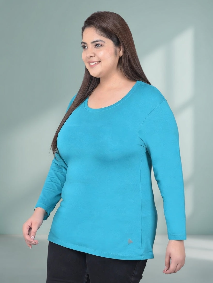 Comfort Lady Regular Fit Round Neck Plain Full Sleeve Plus Size T-Shirt