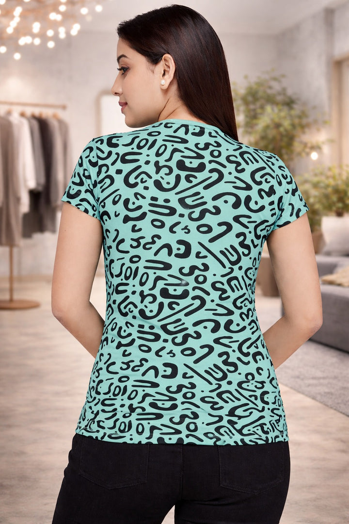Comfort Lady All Over Printed Half Sleeve Cotton Round Neck T-Shirt
