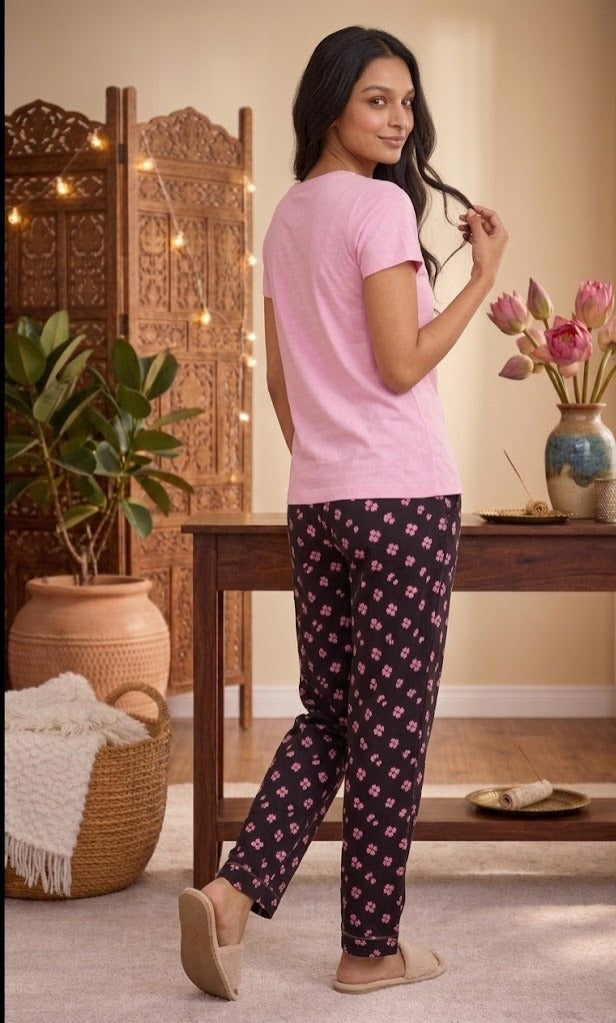 Loungewear Round Neck Printed T-Shirt with Pyjama