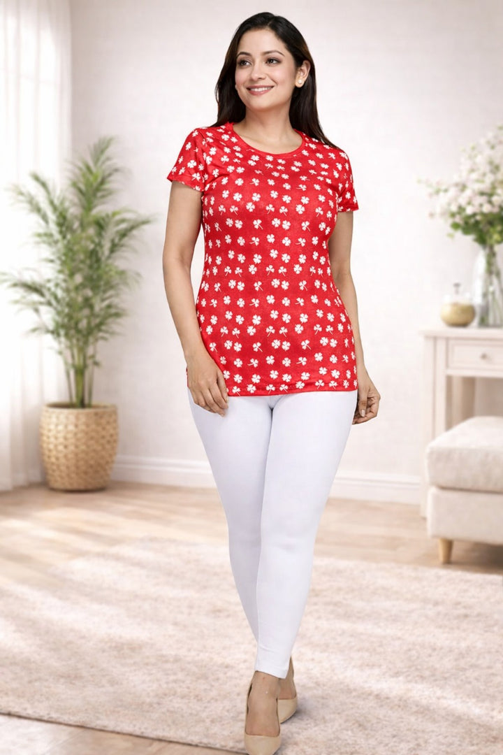 Comfort Lady All Over Printed Half Sleeve Cotton Round Neck T-Shirt