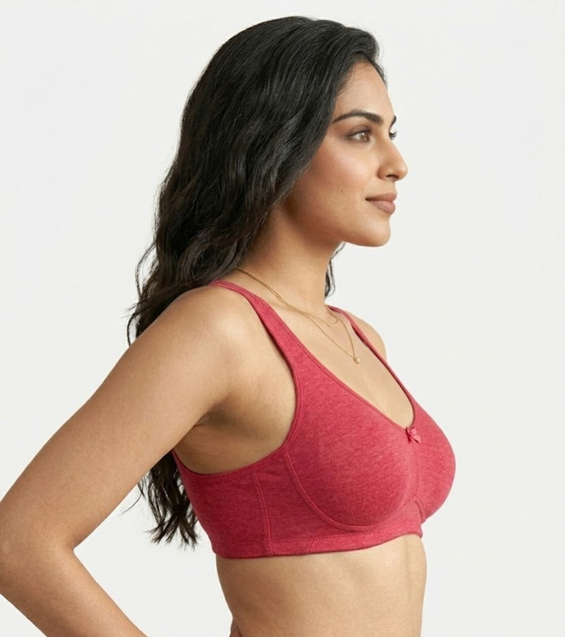 Comfort Lady Cotton Wire Free Women's Non-Padded Secret Support Bra - POPPY RED