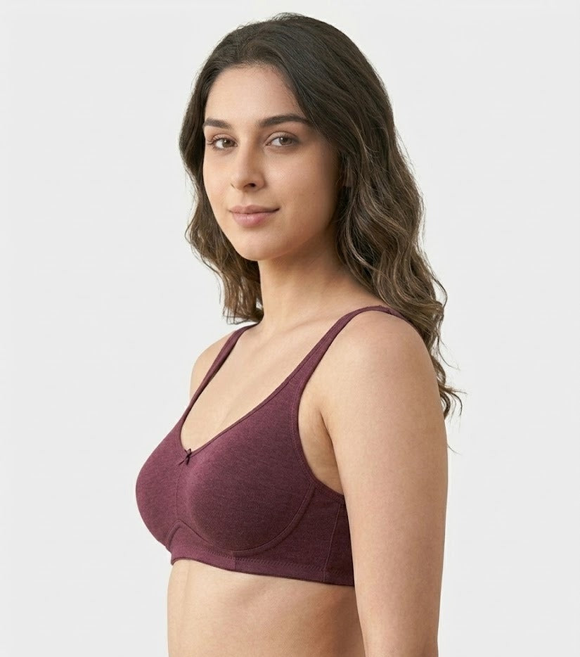 Comfort Lady Cotton Wire Free Women's Non-Padded Secret Support Bra - WINE