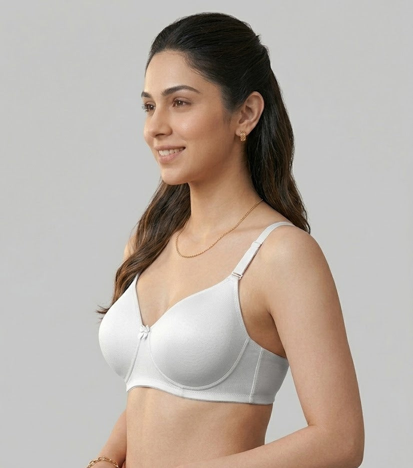 Comfort Lady CL-922 Women Padded Wirefree Bra High Coverage Daily Wear - WHITE