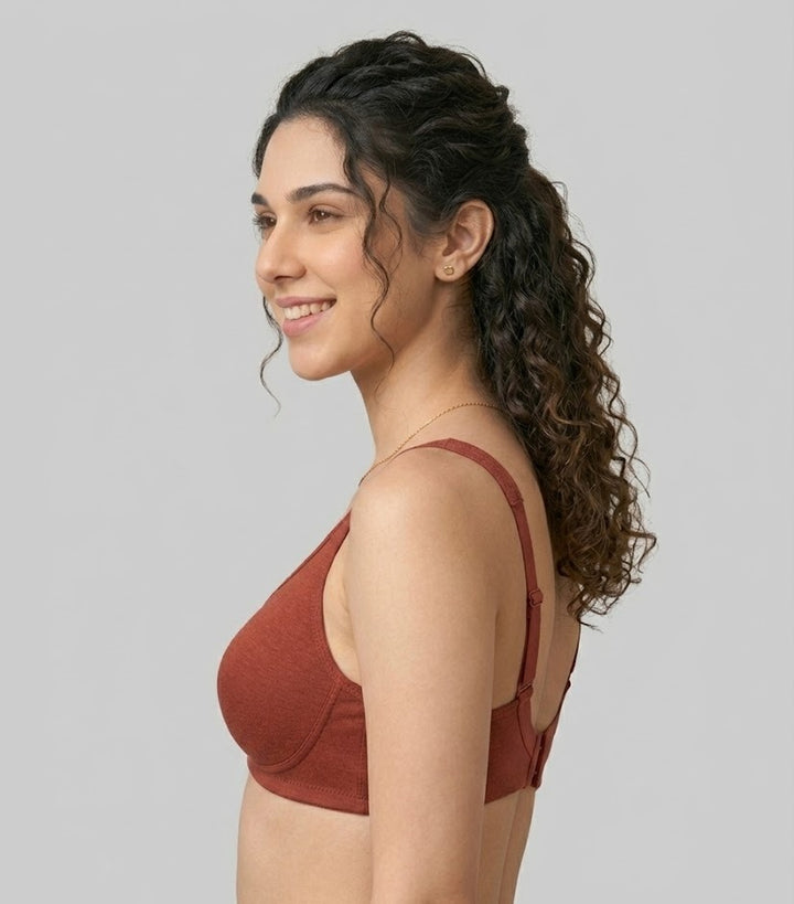 Comfort Lady Cotton Wire Free Women's Non-Padded Secret Support Bra - RED LOVE