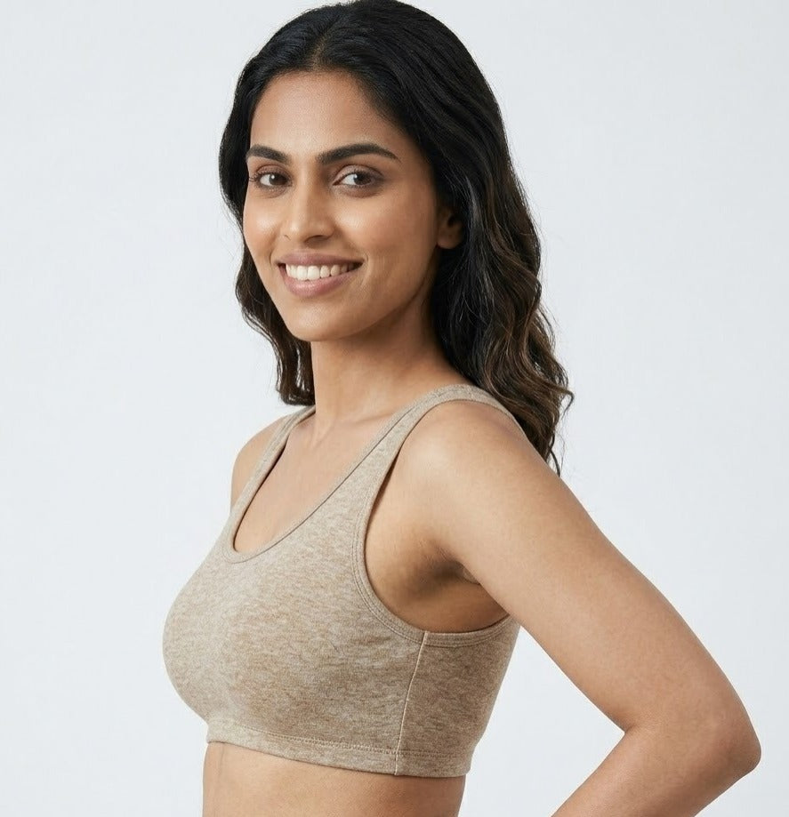 Comfort Lady Women’s Cotton Beginners Bra | Wire-Free, Label-Free, Daily Wear  - SKIN