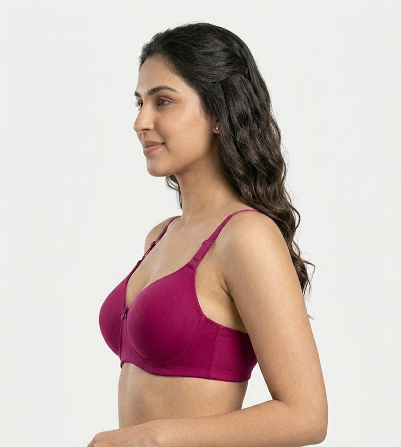 Comfort Lady CL-922 Women Padded Wirefree Bra High Coverage Daily Wear - FUSCHIA
