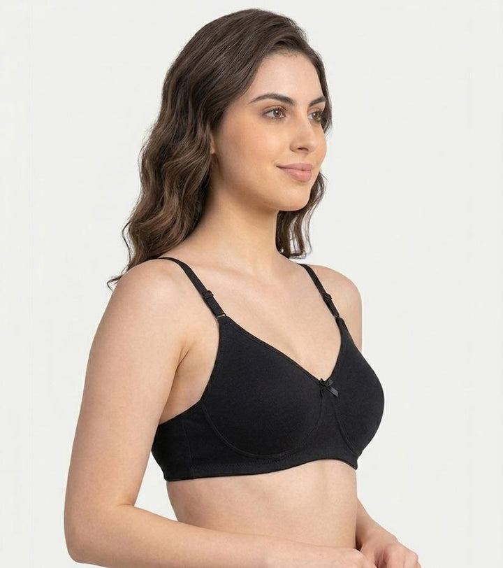 Comfort Lady Cotton Wire Free Women's Non-Padded Full Coverage Bra|Label Free All Day Comfort Bra  - BLACK