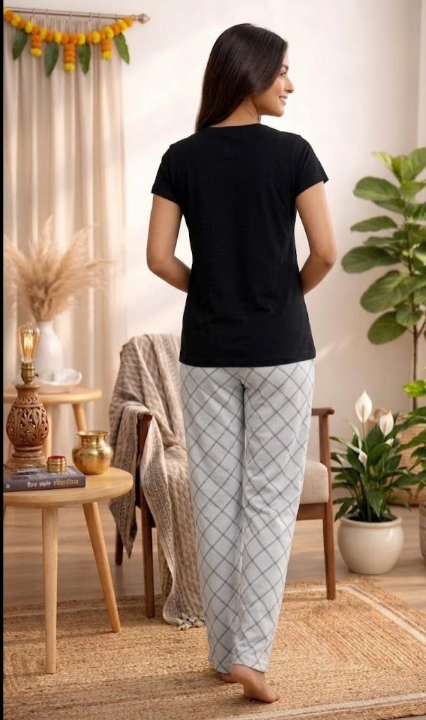 Loungewear Round Neck Printed T-Shirt with Pyjama