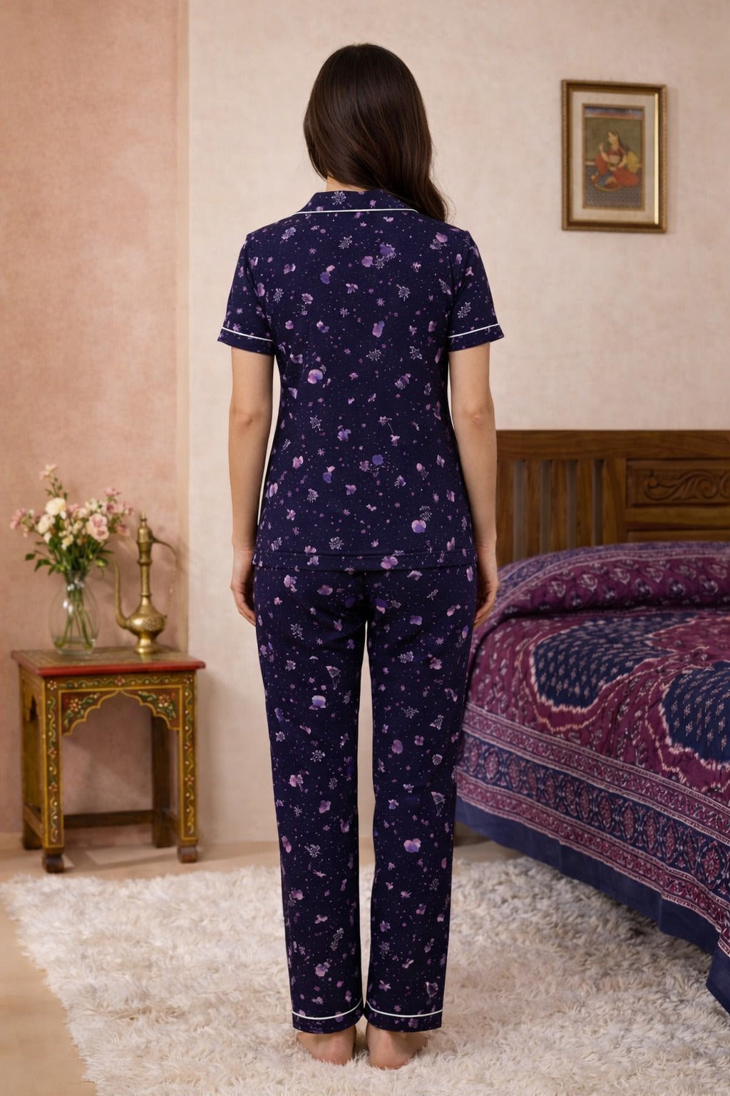 Nightsuit Collared Printed Shirt with Pyjama Pant Co-ord