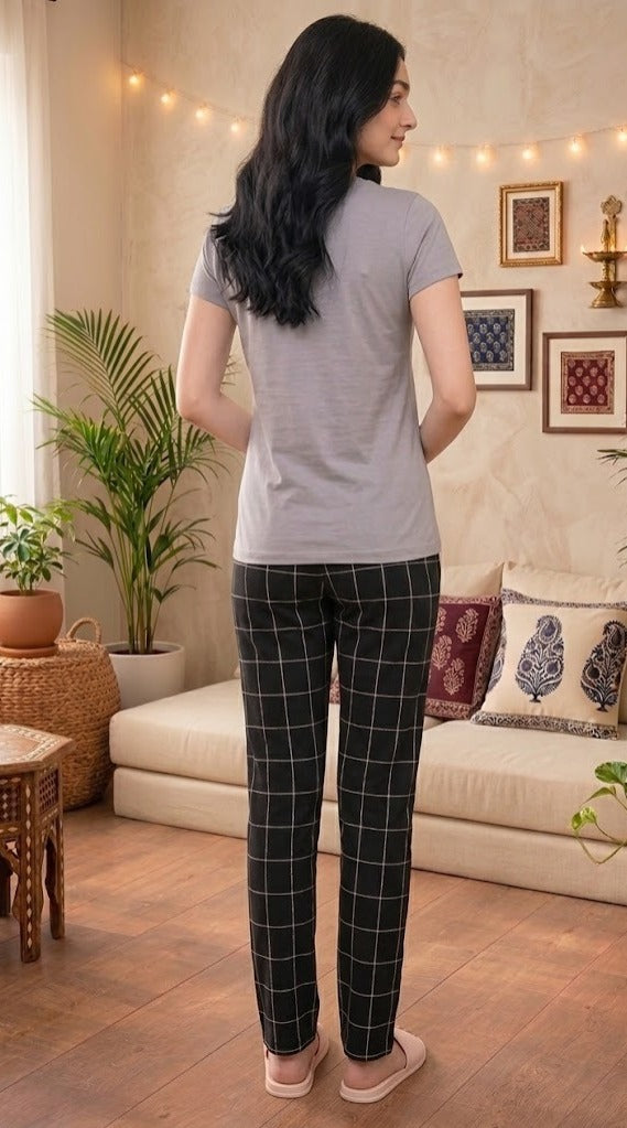 Loungewear Round Neck Printed T-Shirt with Pyjama