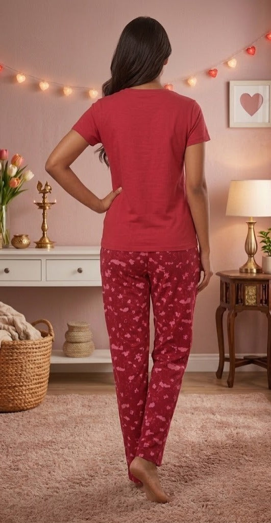 Loungewear Round Neck Printed T-Shirt with Pyjama