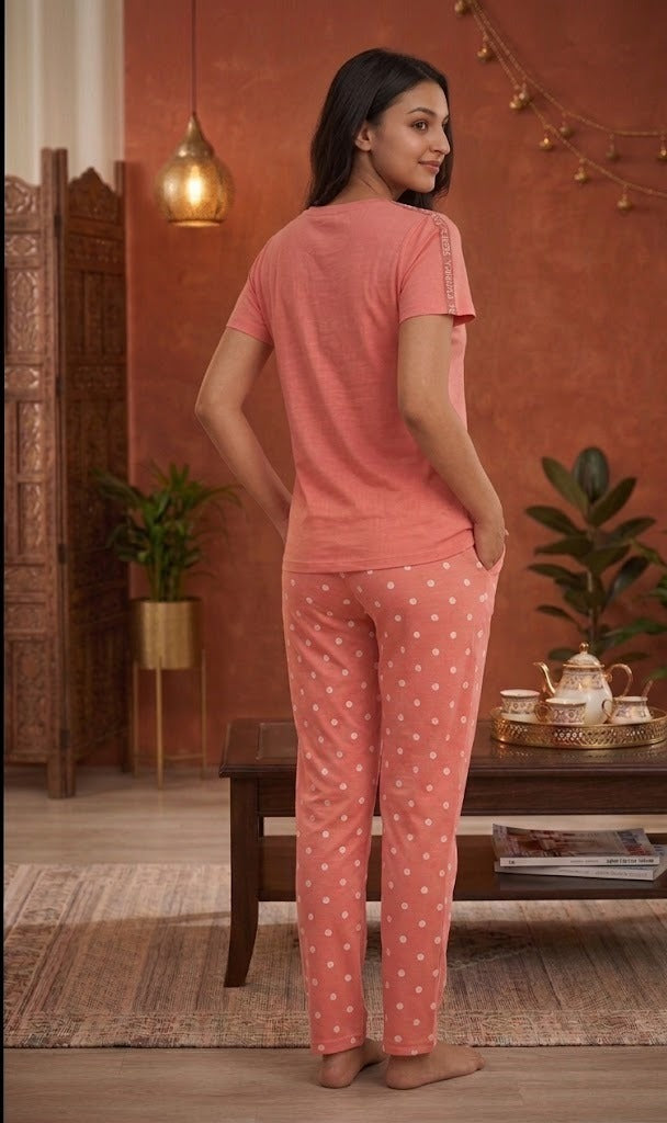 Loungewear Round Neck Printed T-Shirt with Pyjama