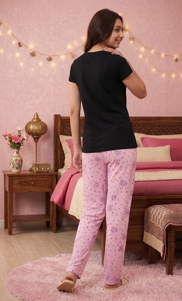 Loungewear Round Neck Printed T-Shirt with Pyjama