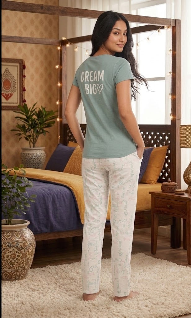 Loungewear Round Neck Printed T-Shirt with Pyjama