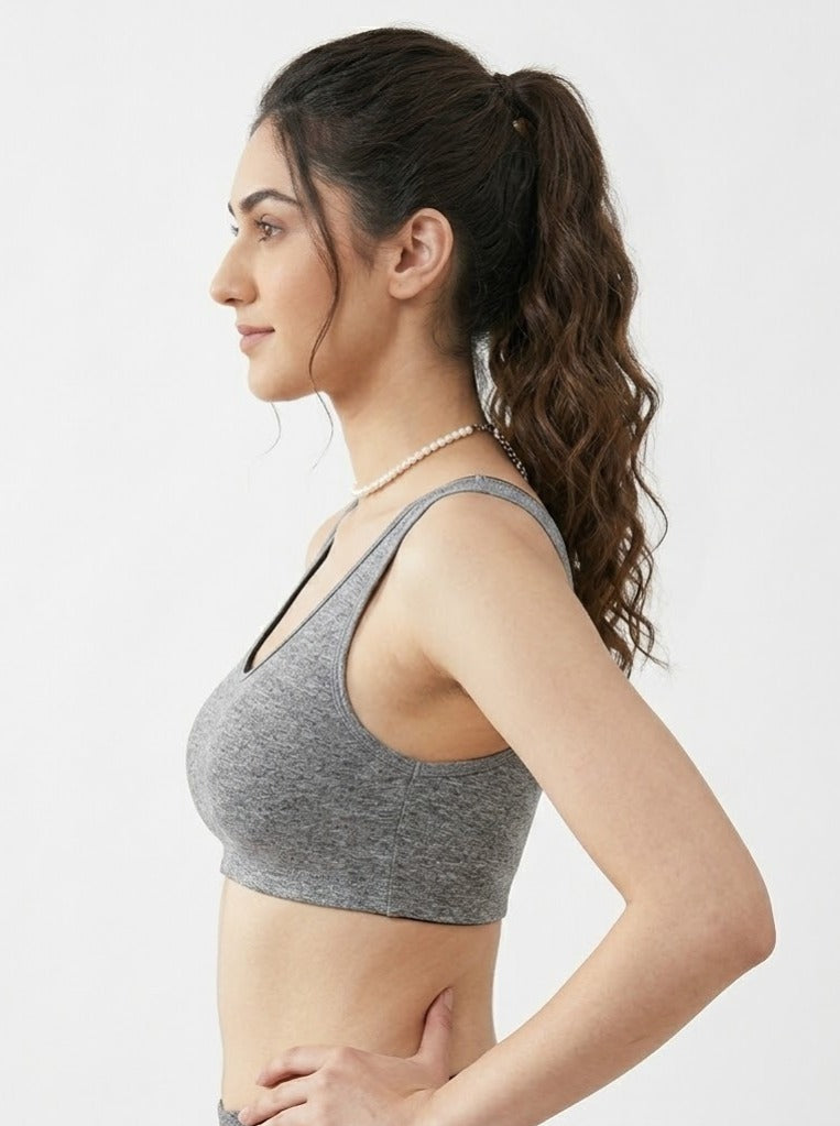 Comfort Lady Women’s Cotton Beginners Bra | Wire-Free, Label-Free, Daily Wear  - GREY MELANGE