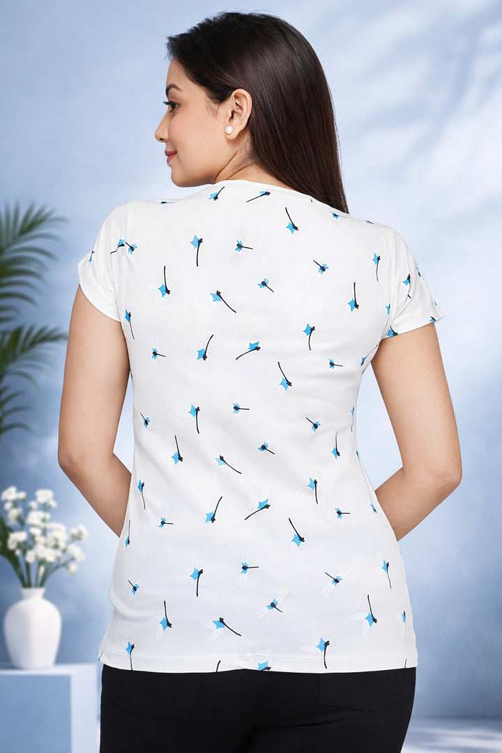 Comfort Lady All Over Printed Half Sleeve Cotton Round Neck T-Shirt