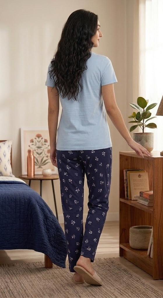Loungewear Round Neck Printed T-Shirt with Pyjama