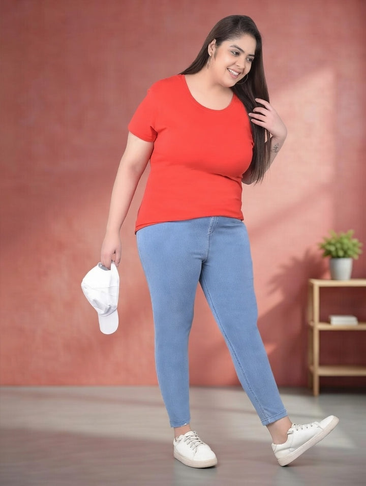 Comfort Lady Regular Fit Plain Half Sleeve plus Size T Shirt