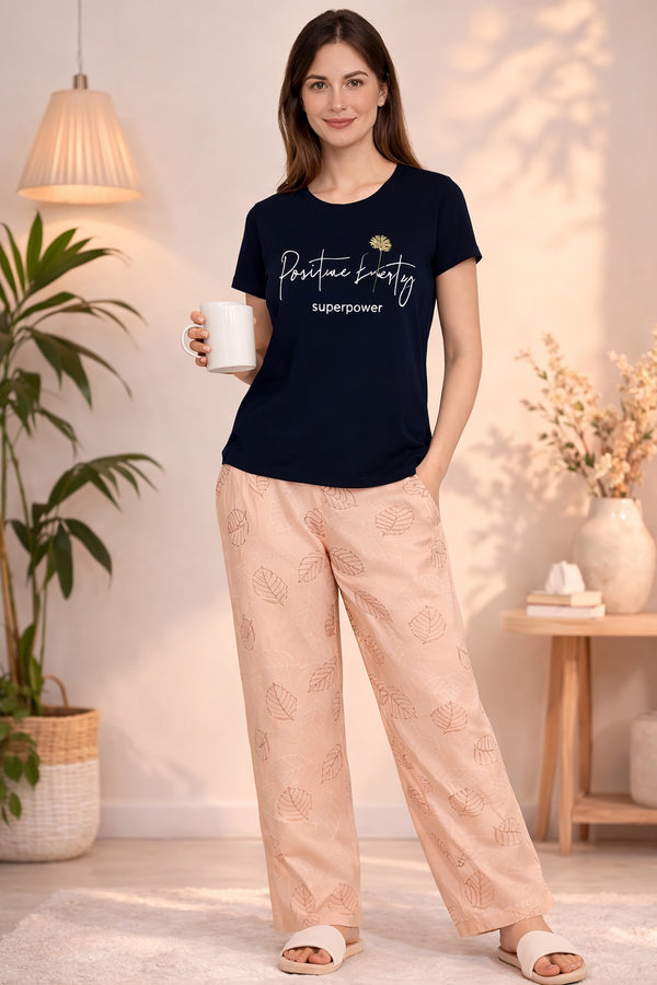 Loungewear Round Neck Printed T-Shirt with Pyjama