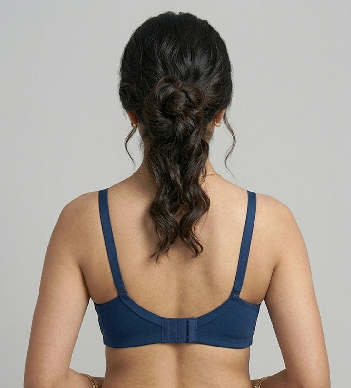 Comfort Lady Women’s Padded Wireless Cotton Bra| High Coverage All-Day Comfort - NAVY BLUE