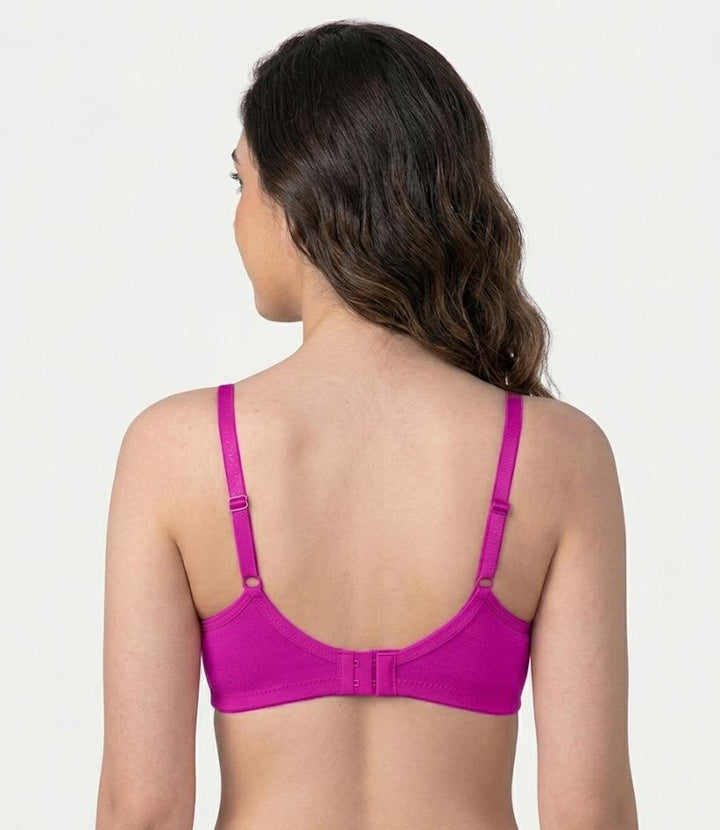 Comfort Lady Cotton Wire Free Women's Non-Padded Full Coverage Bra|Label Free All Day Comfort Bra  - FUSCHIA