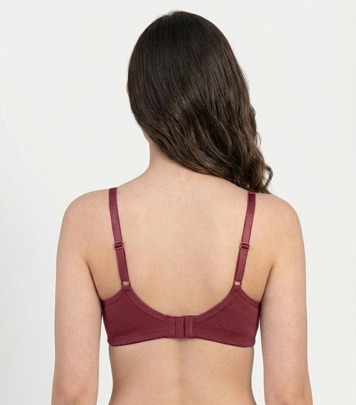 Comfort Lady Cotton Wire Free Women's Non-Padded Full Coverage Bra|Label Free All Day Comfort Bra  - WINE