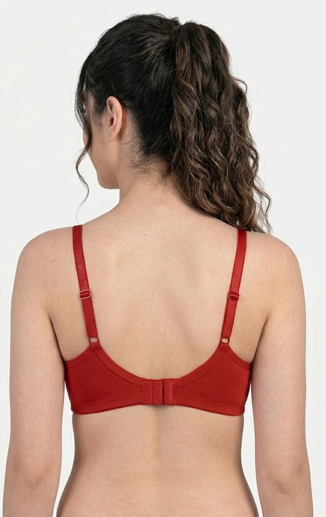 Comfort Lady Cotton Wire Free Women's Non-Padded Full Coverage Bra|Label Free All Day Comfort Bra  - RED LOVE