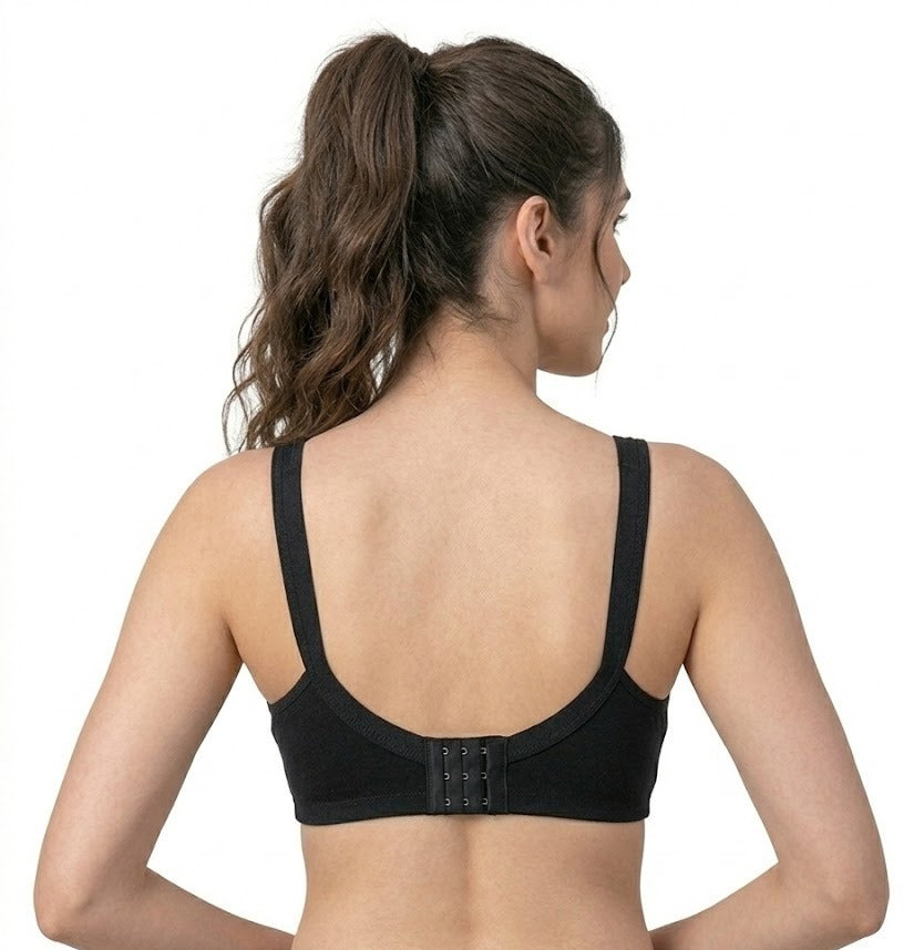 Comfort Lady Cotton Wire Free Women's Non-Padded Full Coverage Bra|Label Free All Day Comfort Bra  - BLACK