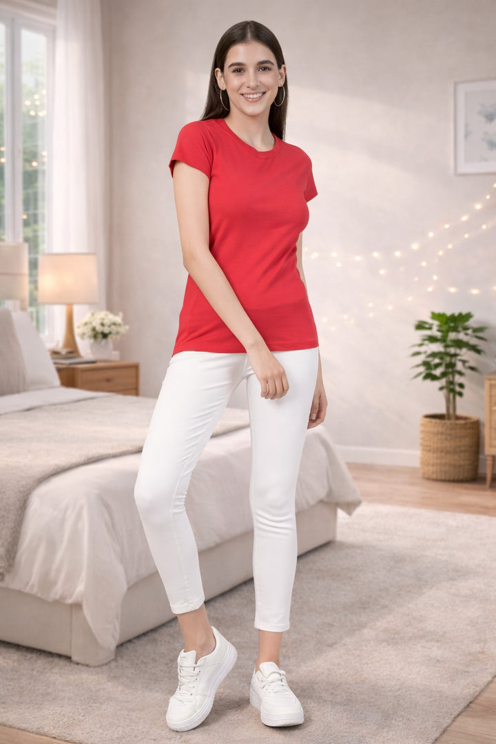 Comfort Lady Regular Fit Plain Half Sleeve T Shirt