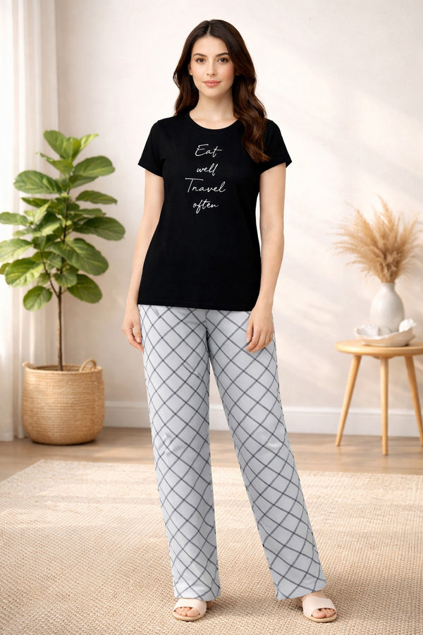 Loungewear Round Neck Printed T-Shirt with Pyjama