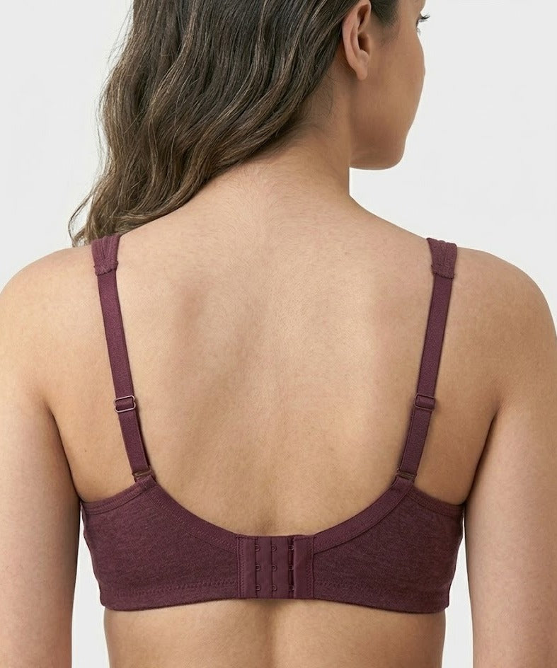 Comfort Lady Cotton Wire Free Women's Non-Padded Secret Support Bra - WINE