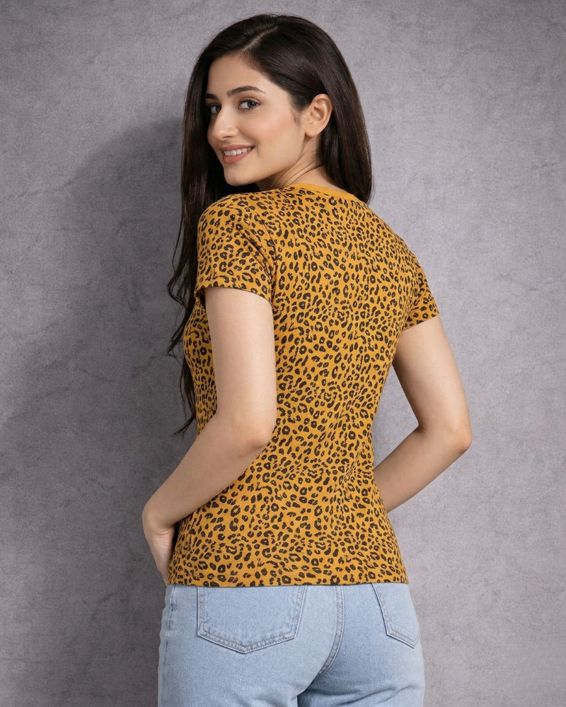 Comfort Lady All Over Printed Half Sleeve Cotton Round Neck T-Shirt