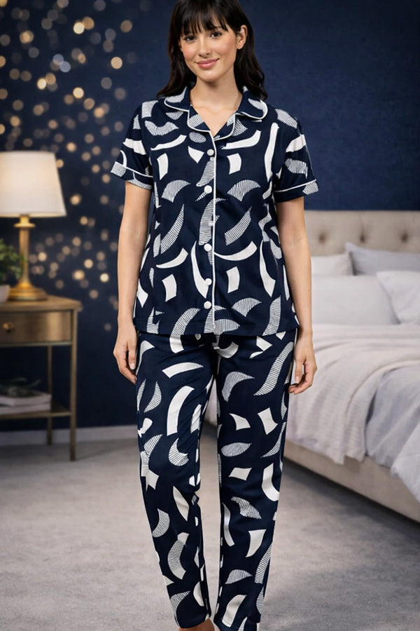 Nightwear Collared Printed Shirt with Pyjama Pant Co-ord