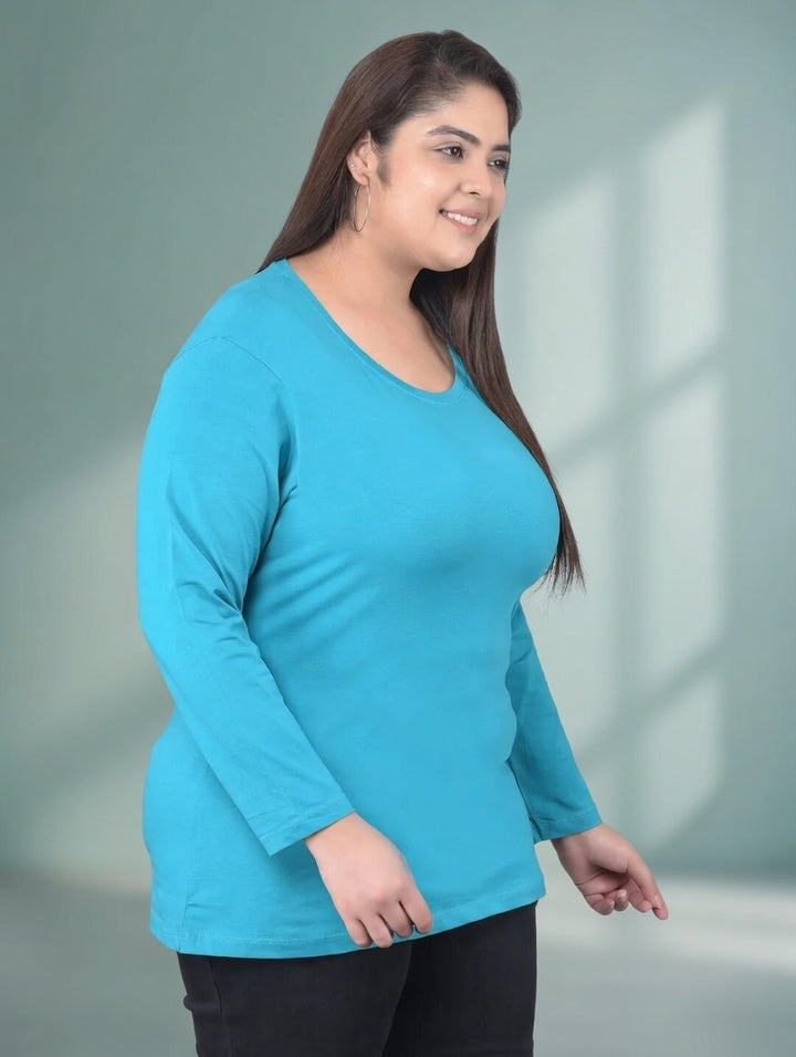 Comfort Lady Regular Fit Round Neck Plain Full Sleeve Plus Size T-Shirt