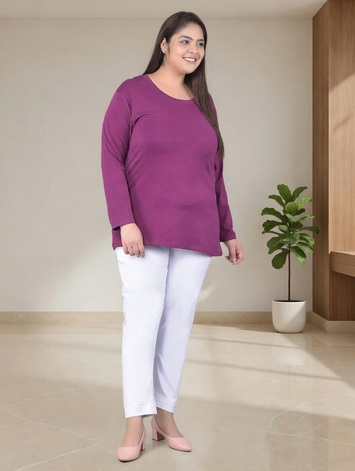 Comfort Lady Women Regular Fit White Cotton Blend Pencil Pant Plus size